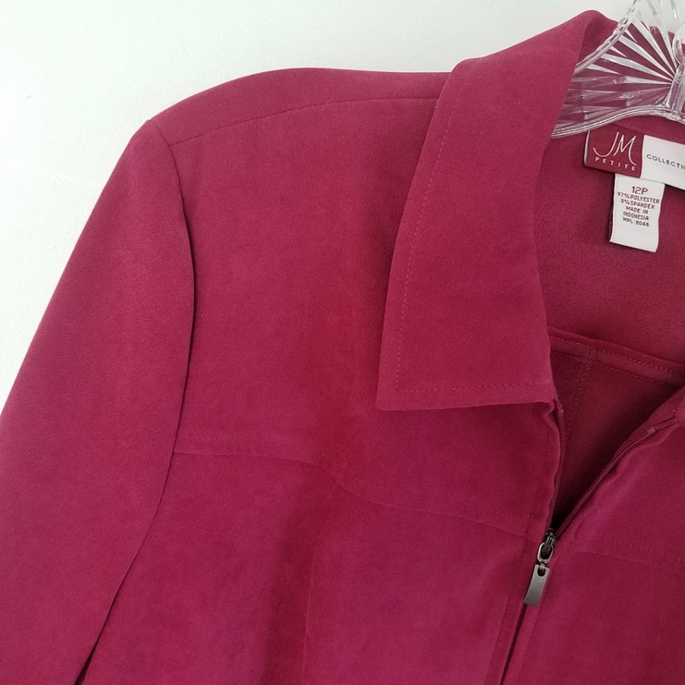Women's Red Faux Suede Full Zip Coat Jacket - Picture 3 of 10